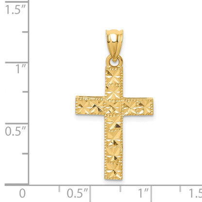 14k Yellow Gold Polished & Diamond-cut Cross Pendant
