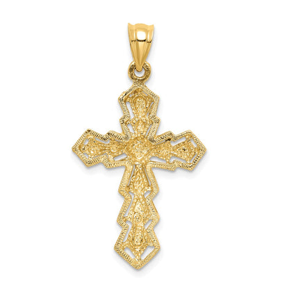 14k Yellow & Rhodium Gold and White Rhodium Polished and Diamond-cut Cross Pendant