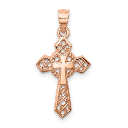 14k Rose Gold Rose Polished Cross Pendant