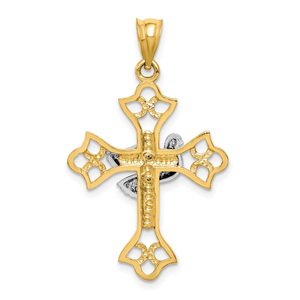 14k Two-tone Gold Polished Dove & Cross Pendant
