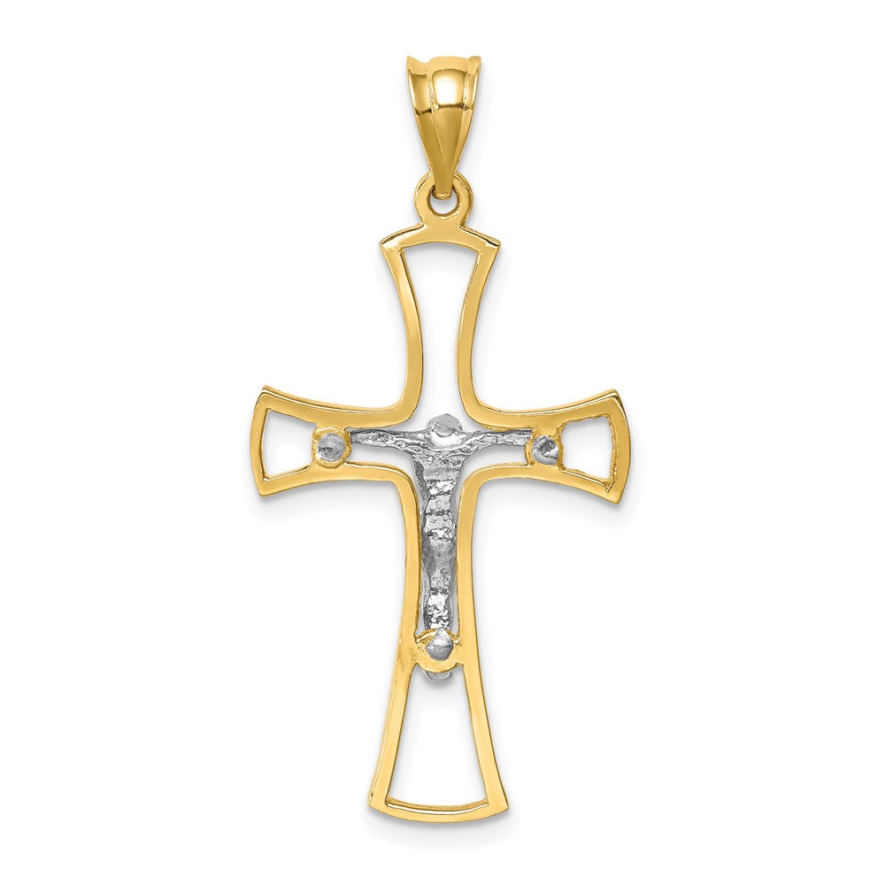 14k Two-tone Gold Polished Crucifix Cross Pendant