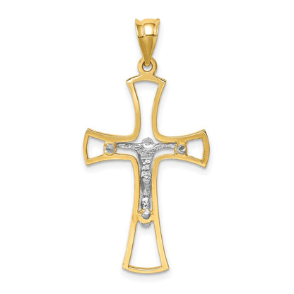 14k Two-tone Gold Polished Crucifix Cross Pendant