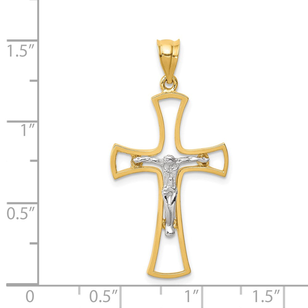 14k Two-tone Gold Polished Crucifix Cross Pendant