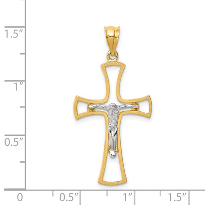 14k Two-tone Gold Polished Crucifix Cross Pendant