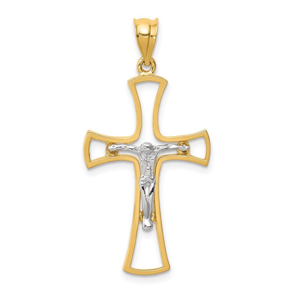 14k Two-tone Gold Polished Crucifix Cross Pendant