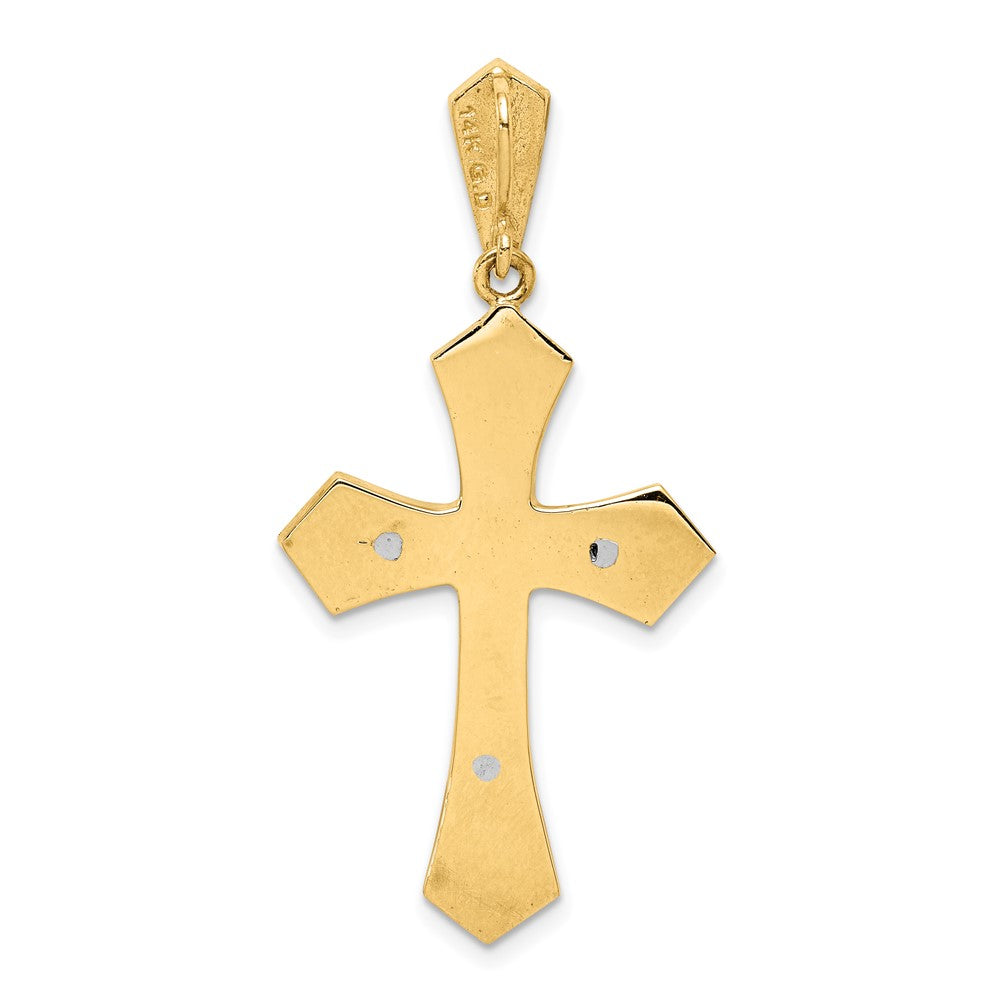 14k Two-tone Gold Polished & Brushed Crucifix Cross Pendant