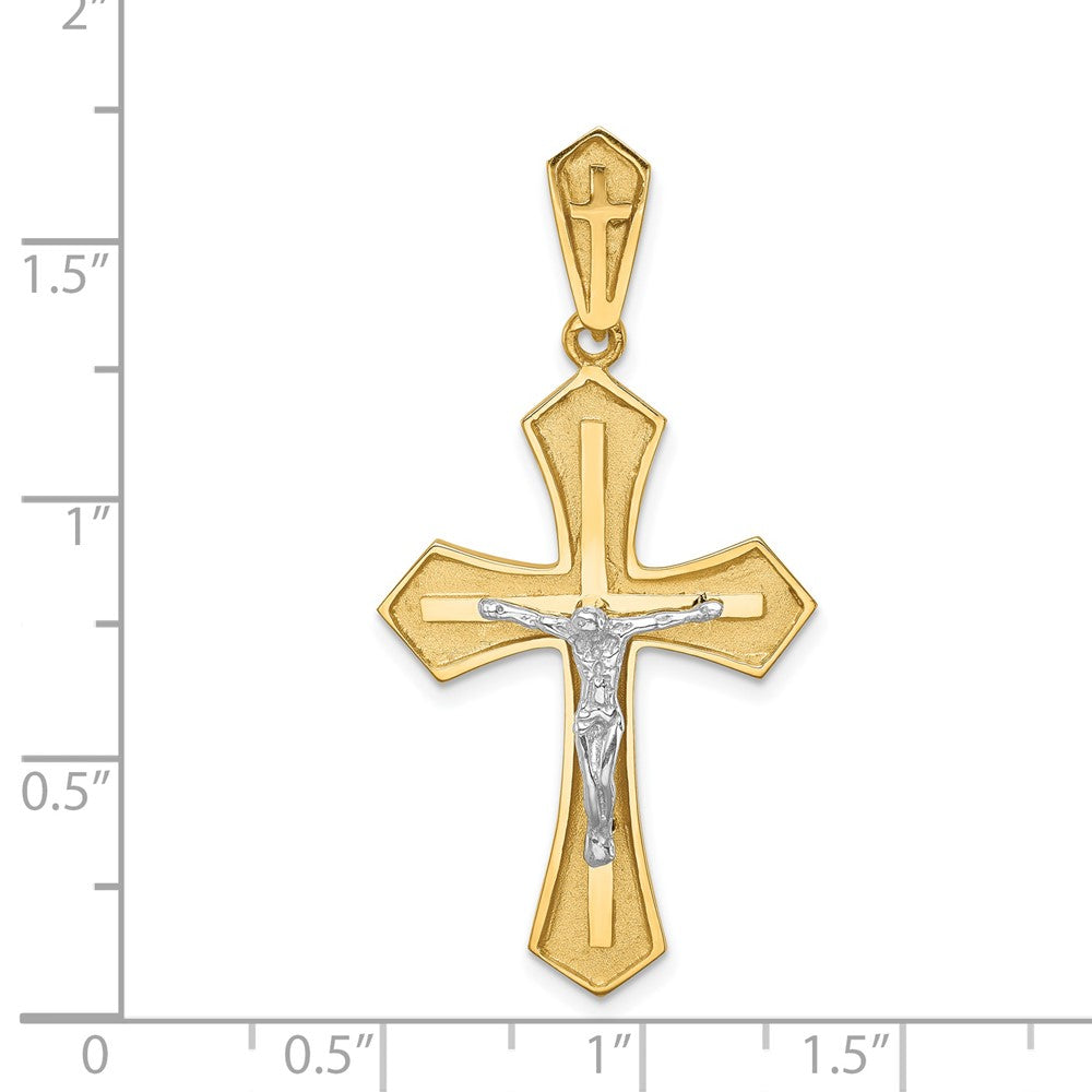 14k Two-tone Gold Polished & Brushed Crucifix Cross Pendant