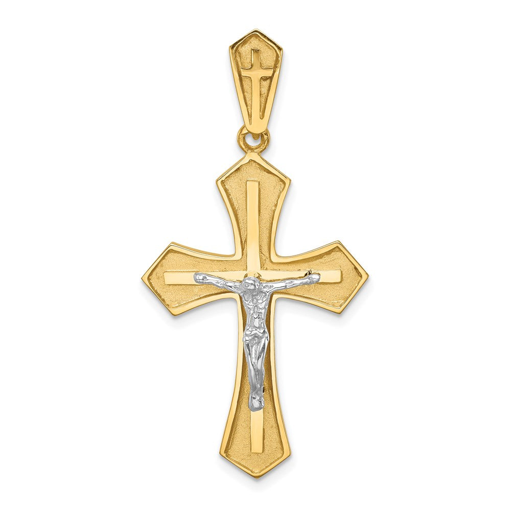14k Two-tone Gold Polished & Brushed Crucifix Cross Pendant