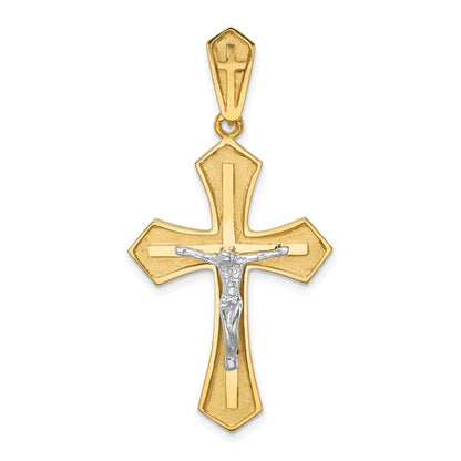 14k Two-tone Gold Polished & Brushed Crucifix Cross Pendant