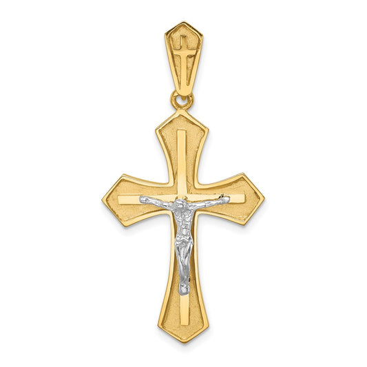 14k Two-tone Gold Polished & Brushed Crucifix Cross Pendant