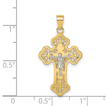 14k Two-tone Gold Polished Crucifix Cross Pendant