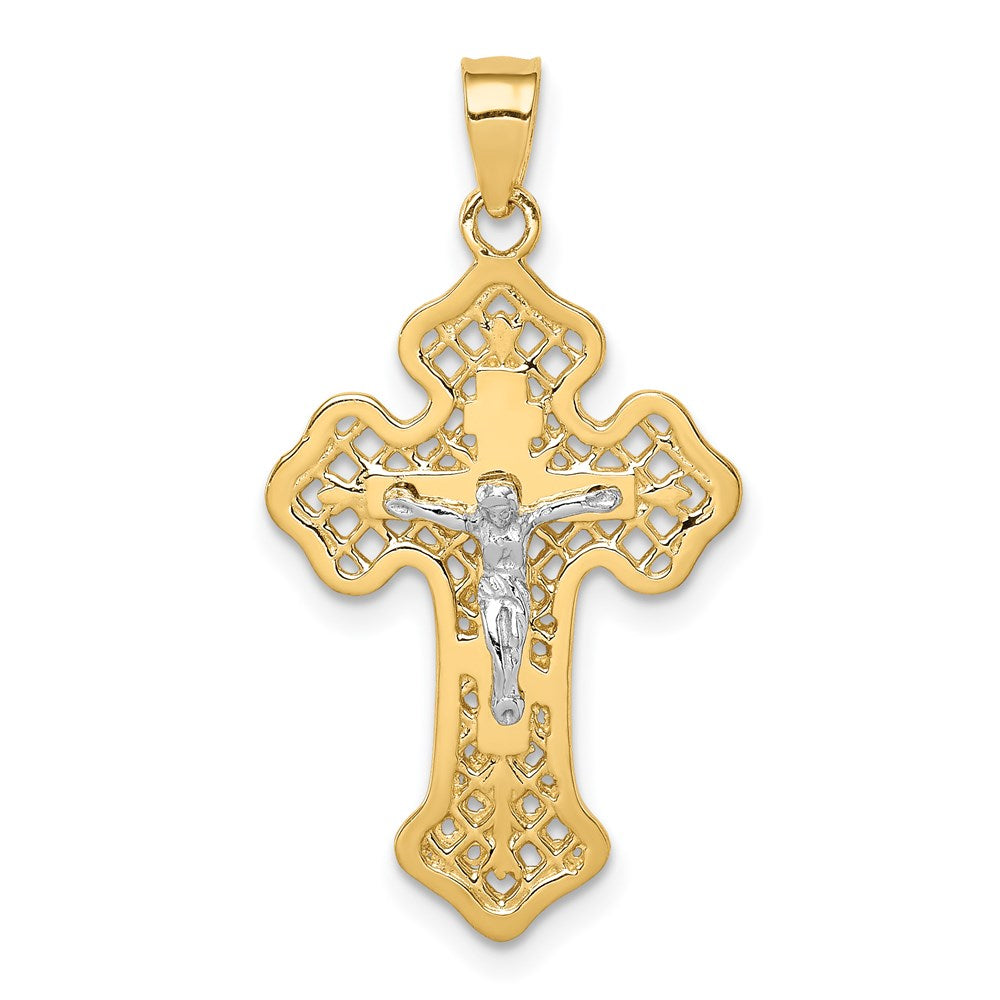 14k Two-tone Gold Polished Crucifix Cross Pendant
