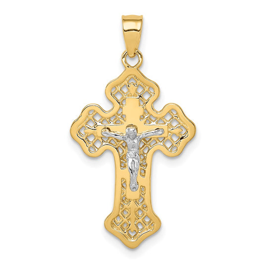14k Two-tone Gold Polished Crucifix Cross Pendant