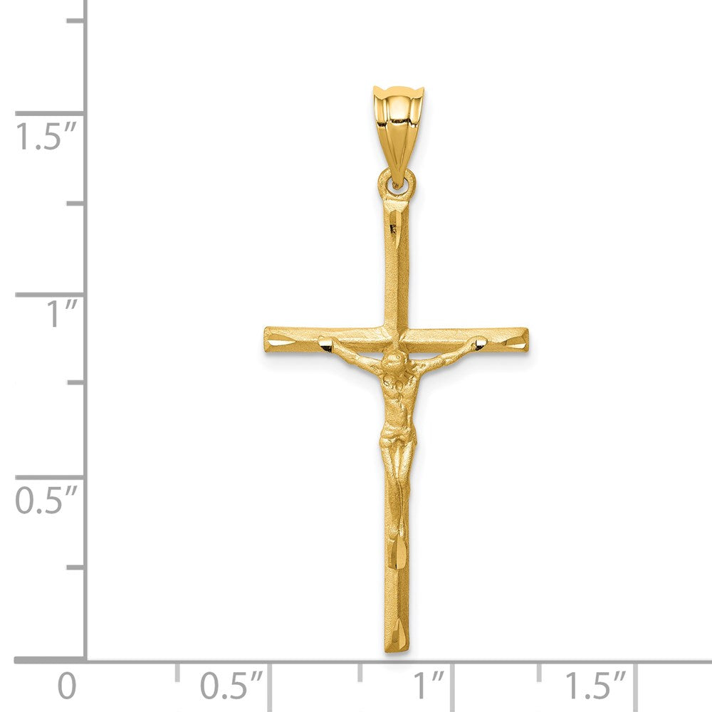 14k Yellow Gold Brushed & Diamond-cut Crucifix Cross Pendant