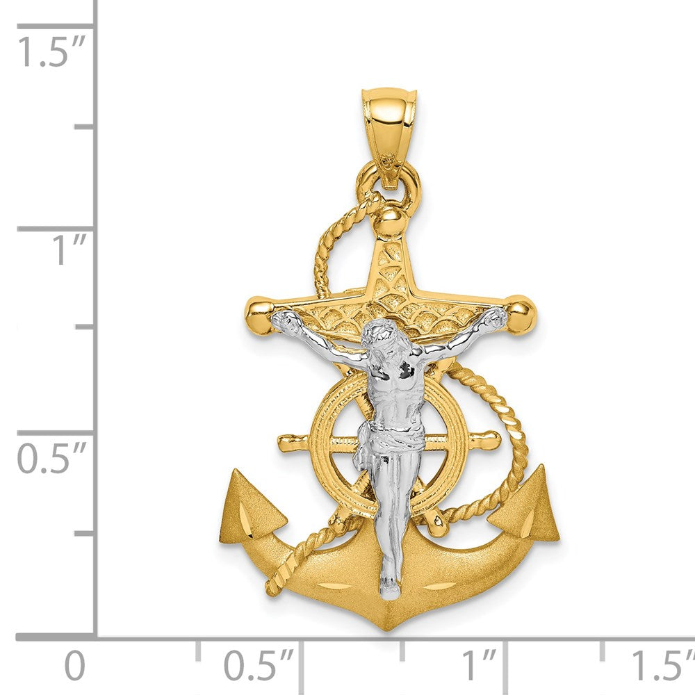 14k Two-tone Gold Polished/Satin D/C Mariner Cross Pendant