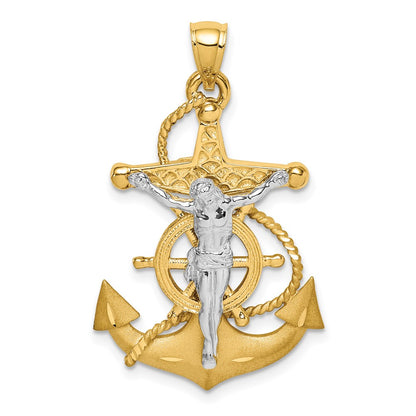 14k Two-tone Gold Polished/Satin D/C Mariner Cross Pendant