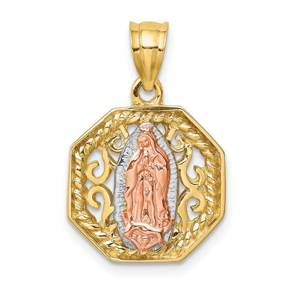 14k Two-tone Gold & White Rhodium Polished Guadalupe Pendant