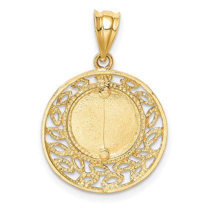14k Yellow Gold Brushed & Polished Virgin Mary Pendant