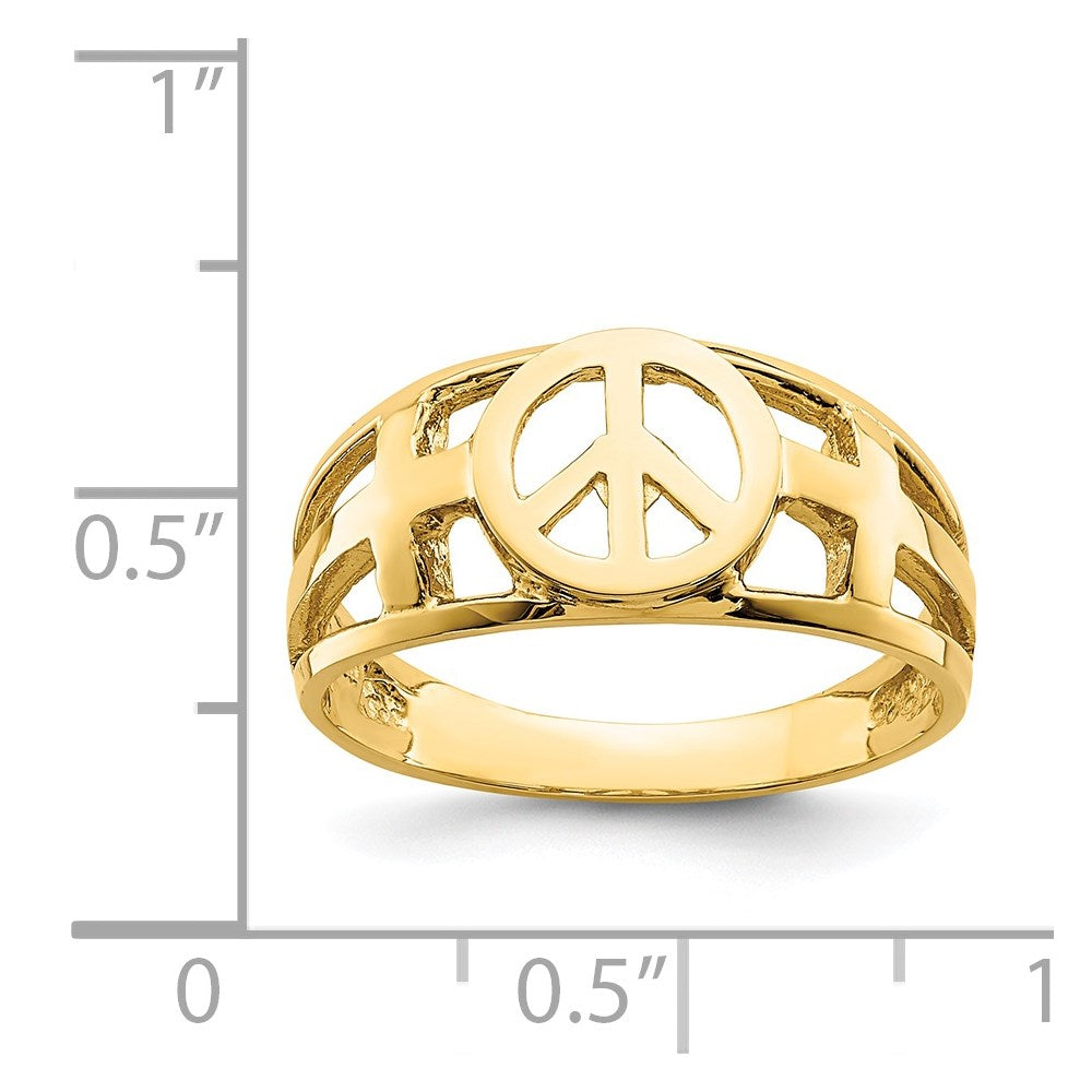 14k yellow gold polished peace and cross ring d4713