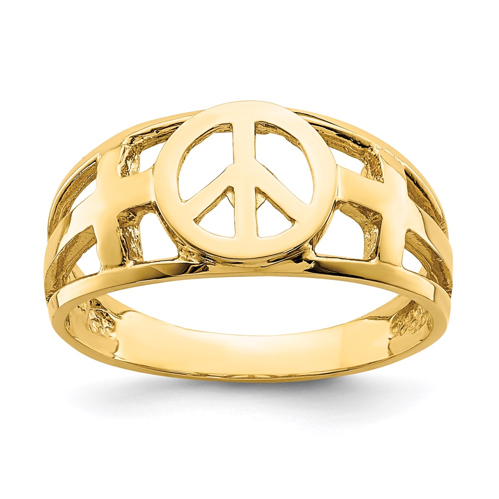 14k yellow gold polished peace and cross ring d4713