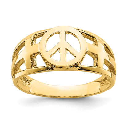 14k yellow gold polished peace and cross ring d4713