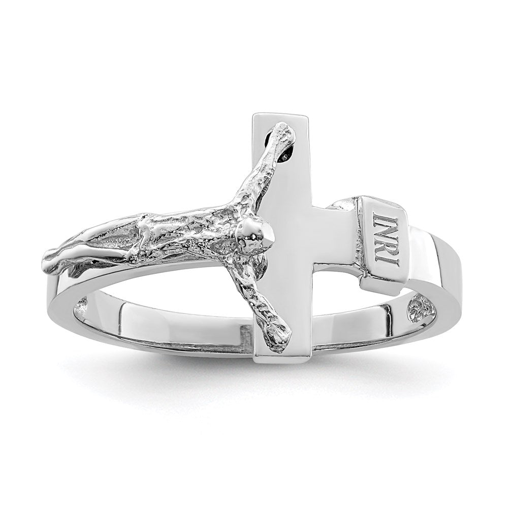 14k white gold polished inri crucifix ring d4714