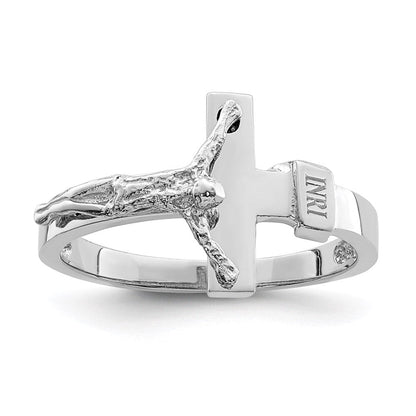 14k white gold polished inri crucifix ring d4714