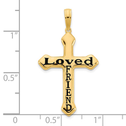 14k Yellow Gold LOVED FRIEND Epoxy Cross Pendant
