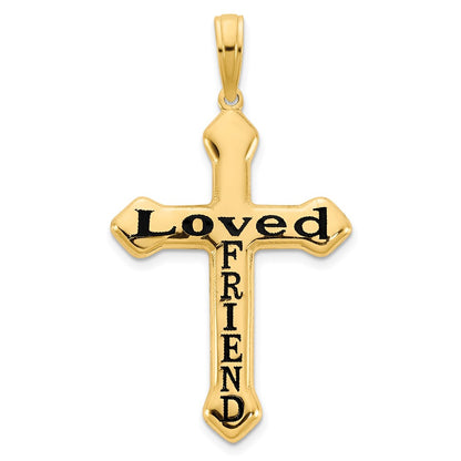 14k Yellow Gold LOVED FRIEND Epoxy Cross Pendant