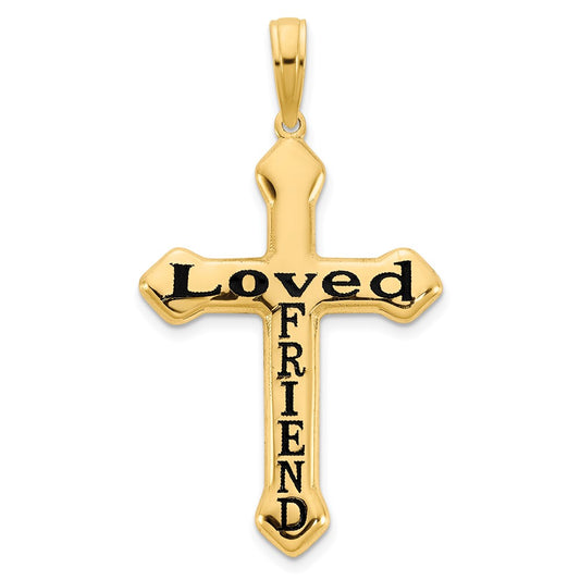 14k Yellow Gold LOVED FRIEND Epoxy Cross Pendant