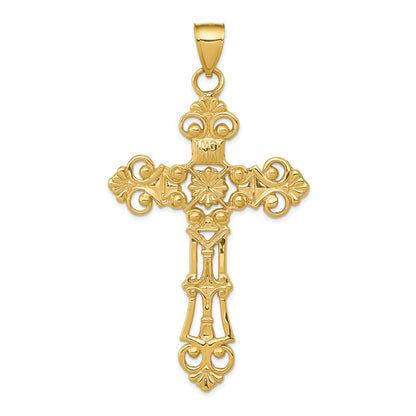 14k Yellow Gold Fleur De Lis Large Cross Pendant