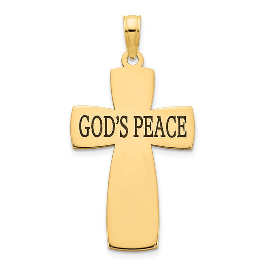 14k Yellow Gold Polished Epoxy GOD'S PEACE Cross Pendant