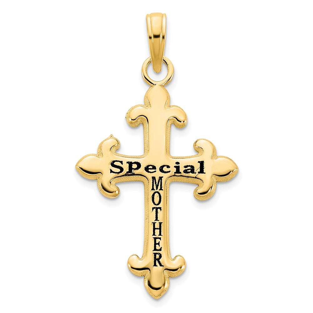 14k Yellow Gold Cross w/ Epoxy SPECIAL MOTHER Pendant
