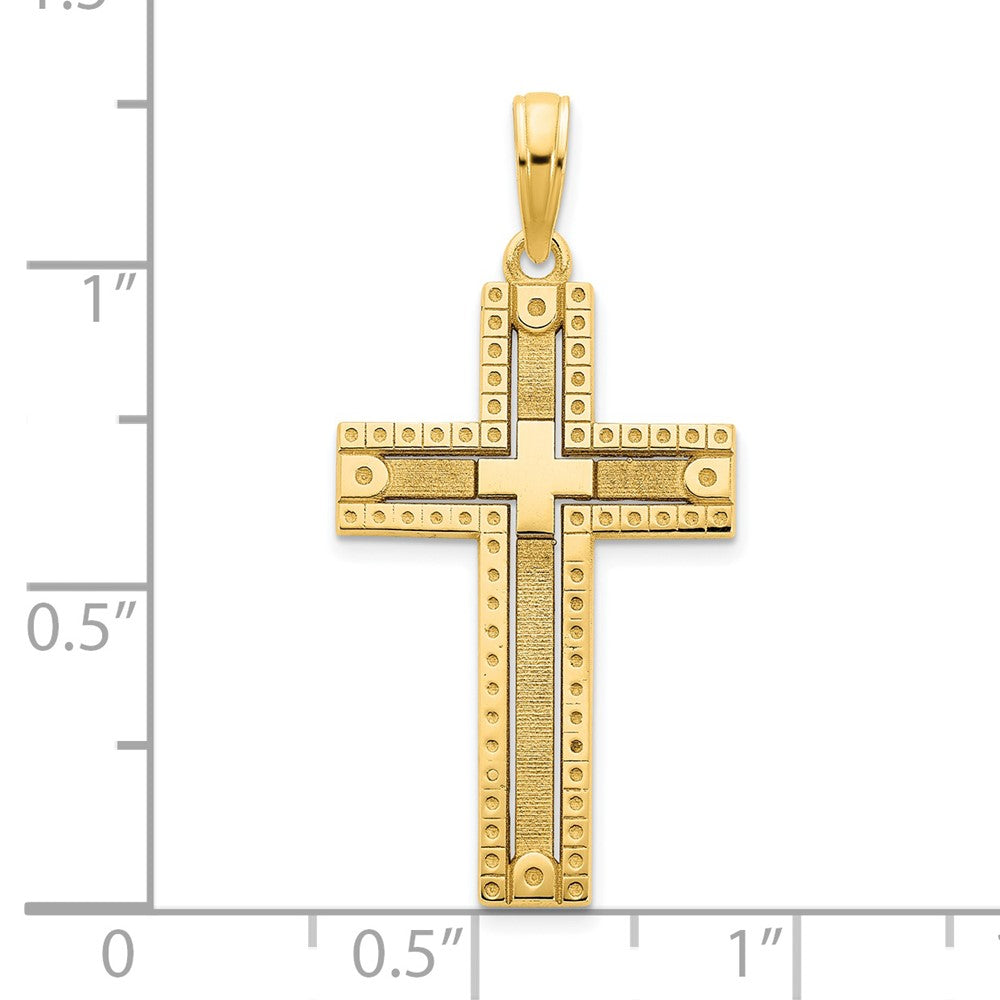 14k Yellow Gold Fancy Sandblasted Cross Pendant