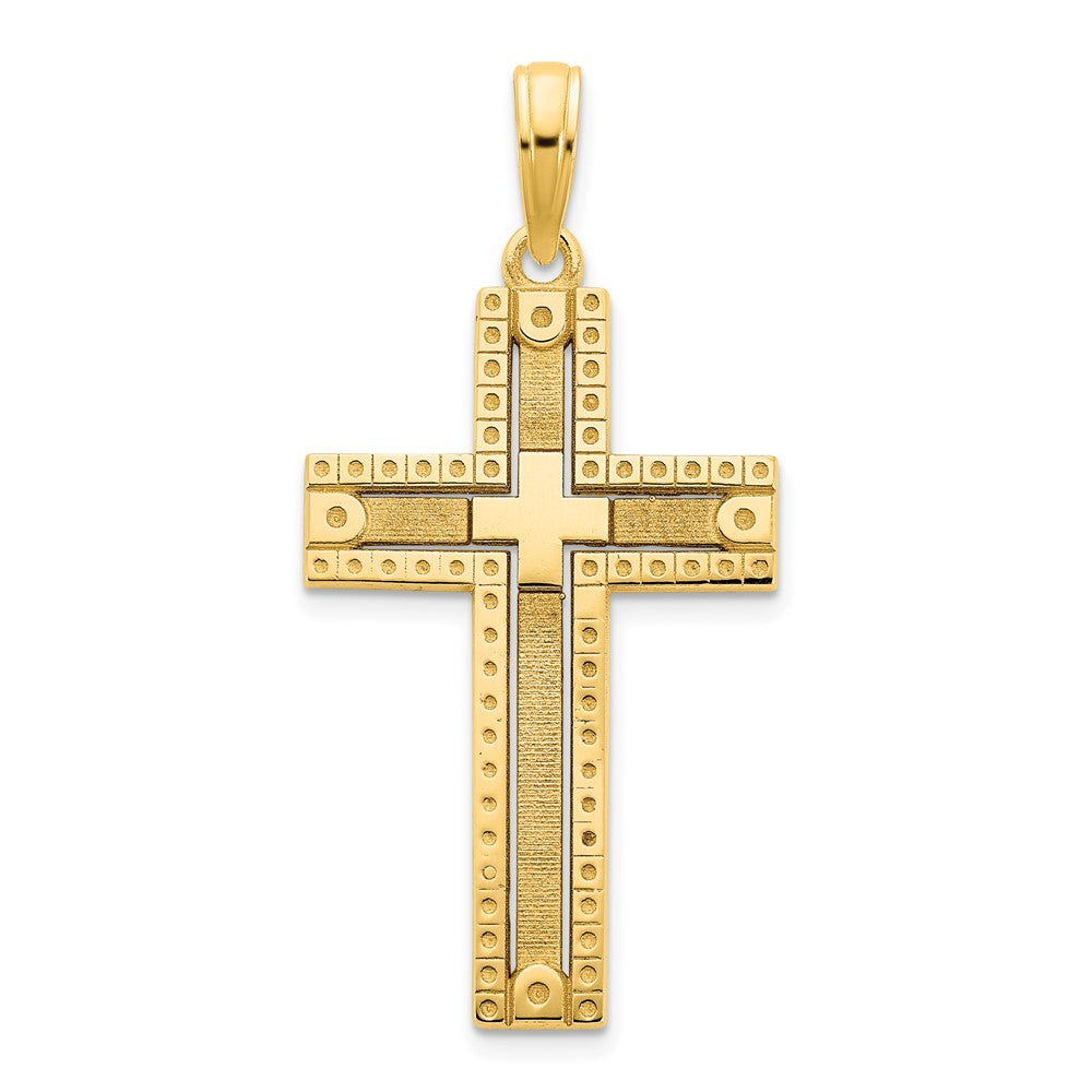 14k Yellow Gold Fancy Sandblasted Cross Pendant