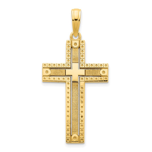 14k Yellow Gold Fancy Sandblasted Cross Pendant