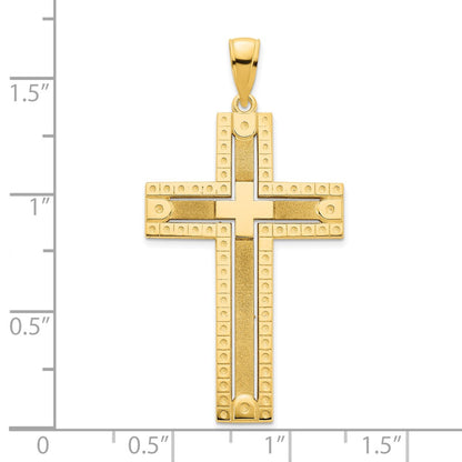 14k Yellow Gold Fancy Sandblasted Cross Pendant
