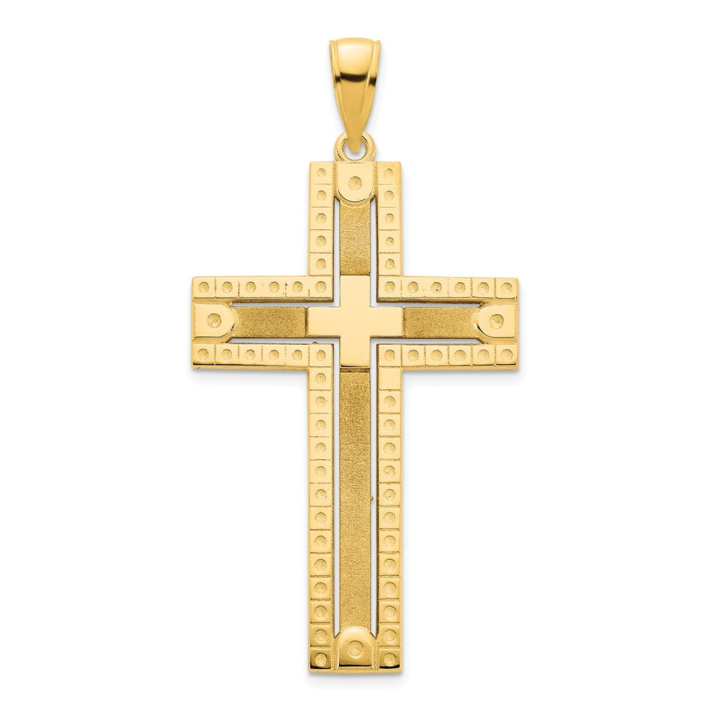 14k Yellow Gold Fancy Sandblasted Cross Pendant