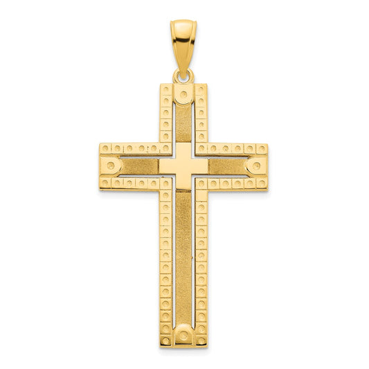 14k Yellow Gold Fancy Sandblasted Cross Pendant