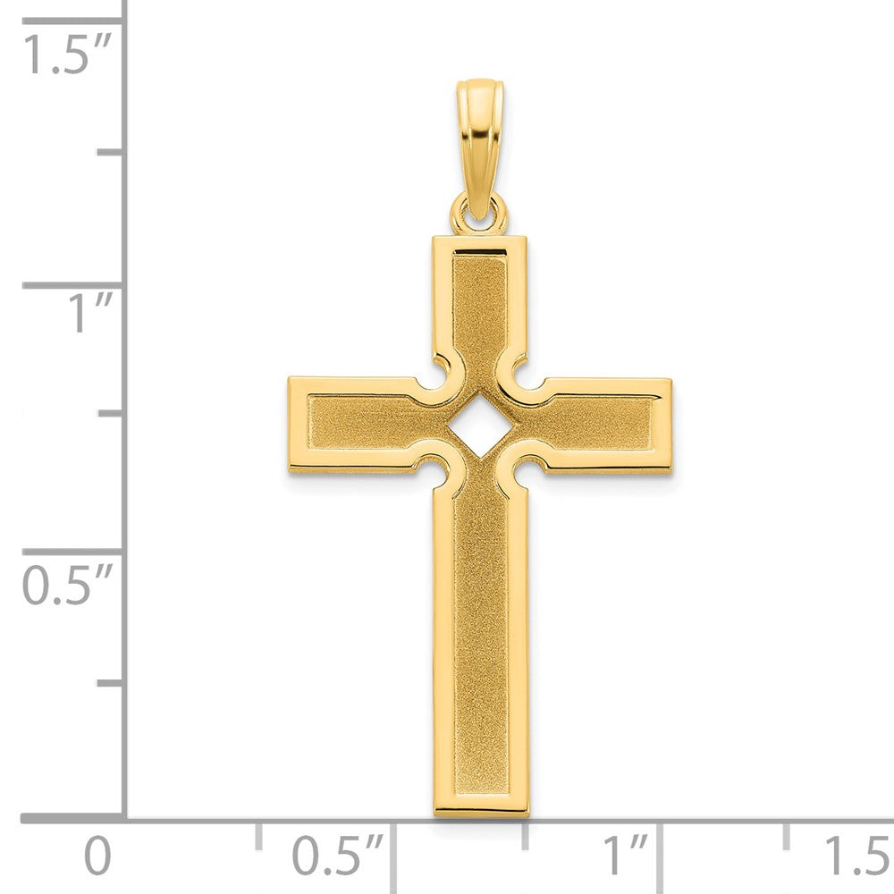 14k Yellow Gold Polished and Satin Cross Pendant