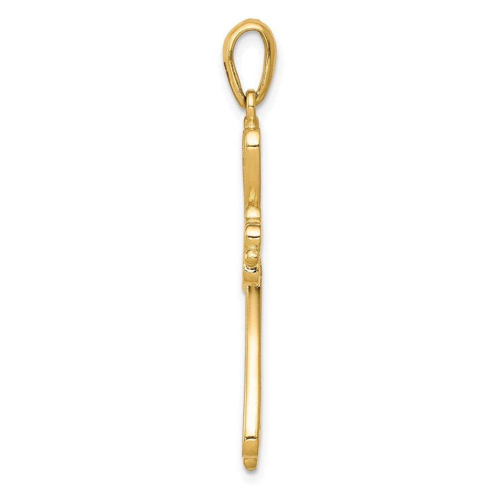 14k Yellow Gold Fleur De Lis Polished Cross Pendant