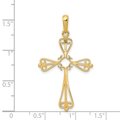 14k Yellow Gold Fleur De Lis Polished Cross Pendant