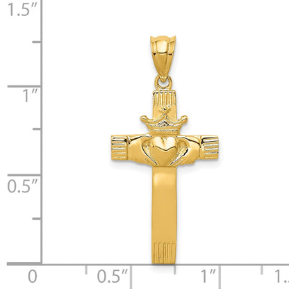 14k Yellow Gold Claddagh Cross Pendant