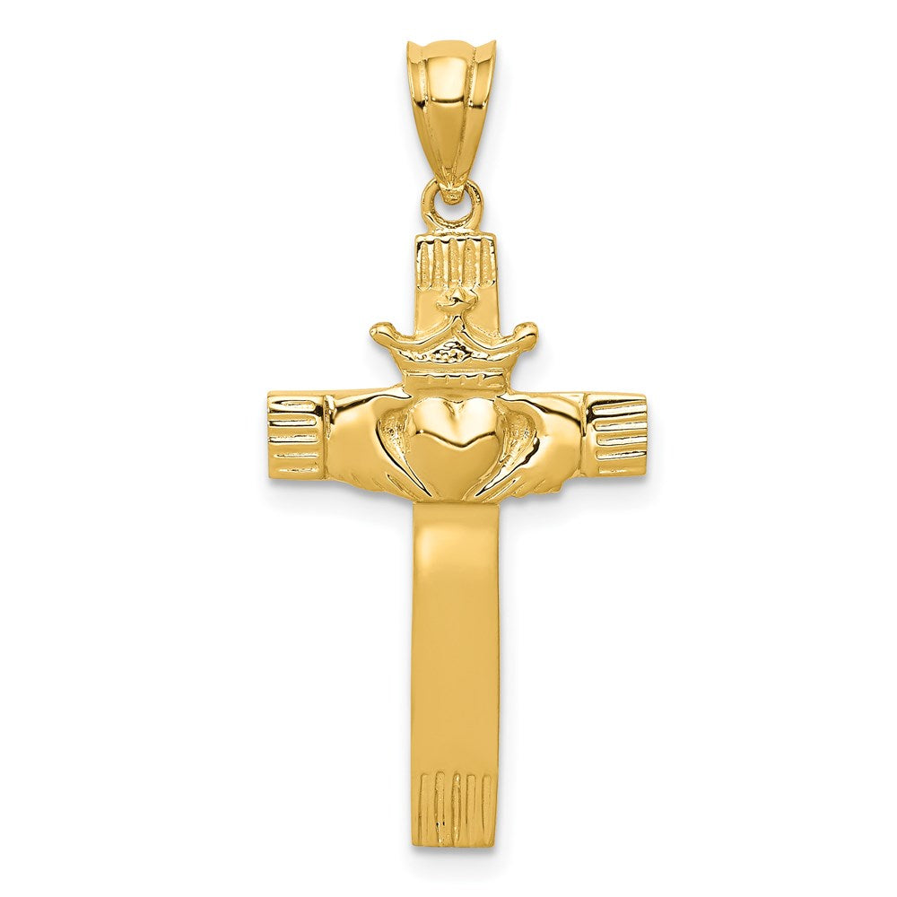 14k Yellow Gold Claddagh Cross Pendant
