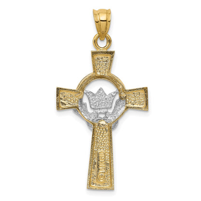 14k Two-tone Gold Claddagh Cross Pendant