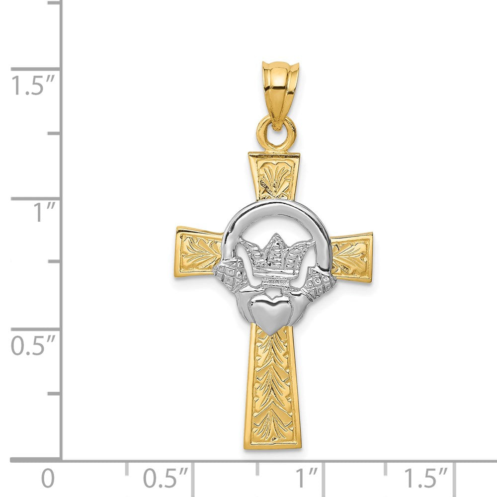 14k Two-tone Gold Claddagh Cross Pendant