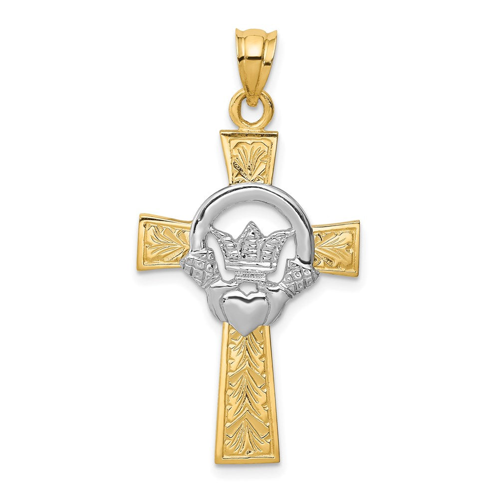 14k Two-tone Gold Claddagh Cross Pendant