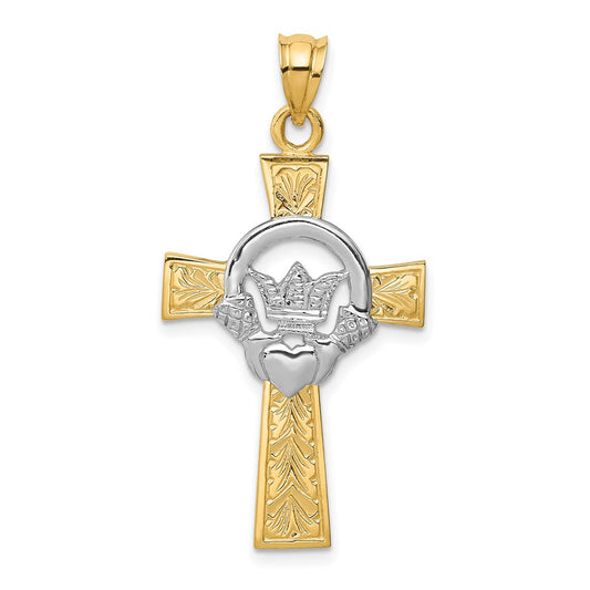 14k Two-tone Gold Claddagh Cross Pendant