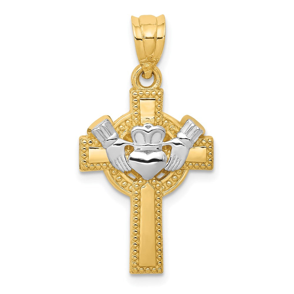 14k Yellow & Rhodium Goldy and Rhodium Accent Claddagh Cross Pendant