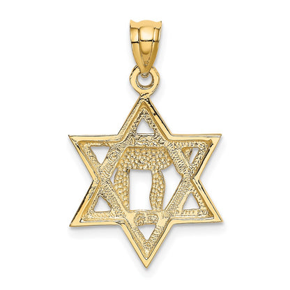 14k Yellow Gold Solid Polish Chai in Star of David Charm